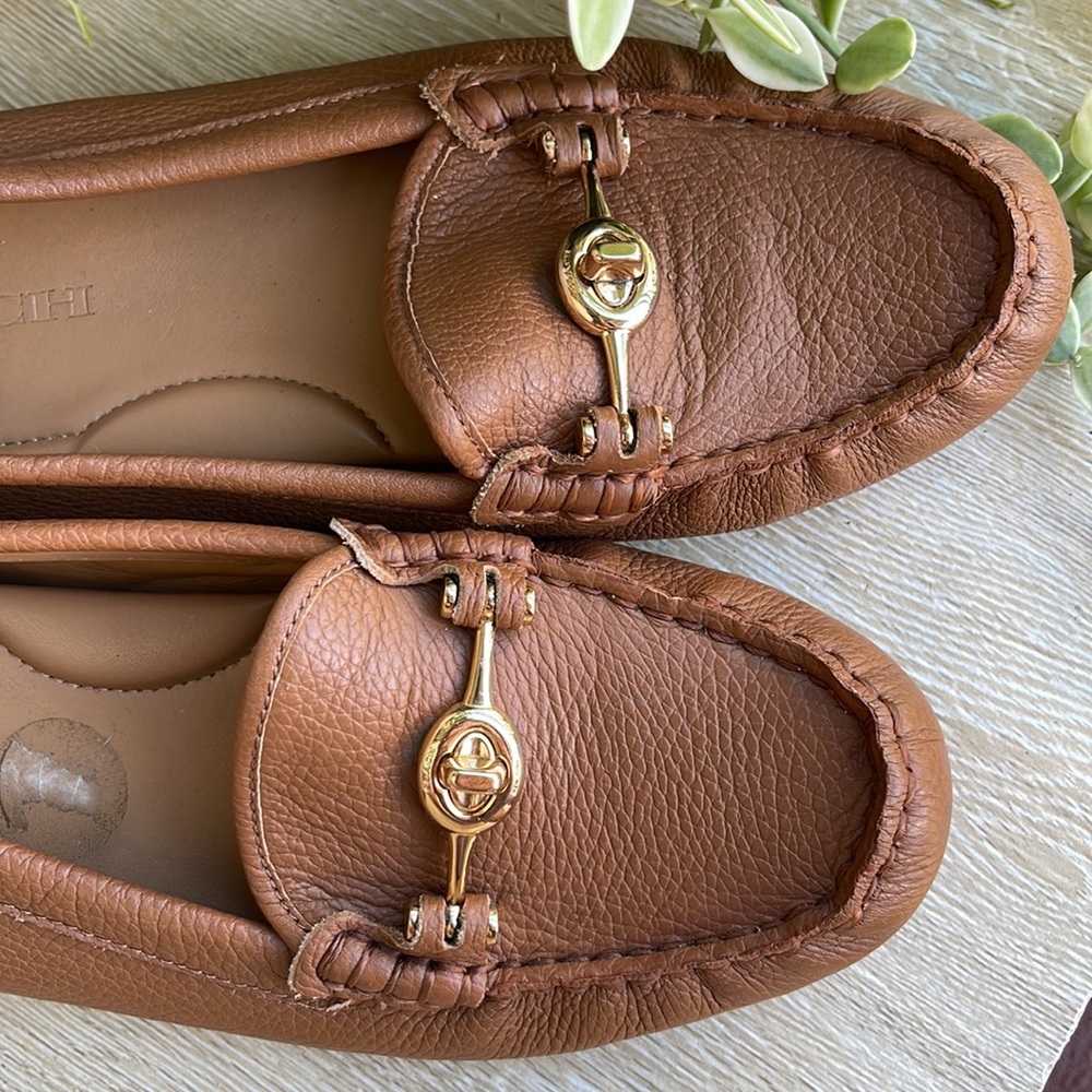 Coach Leather Loafers with Gold Tone Hardware Logo